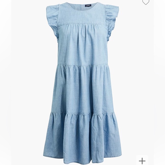 J Crew Chambray Ruffle Sleeve Tiered Mini Dress w Pockets, Cotton - Picture 14 of 14